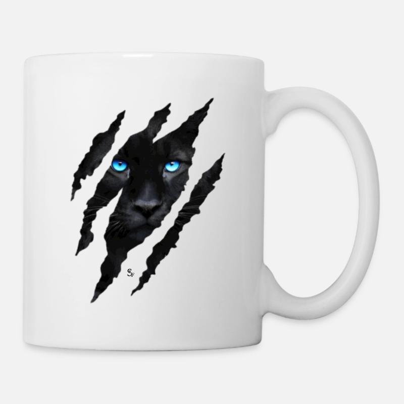Schwarze Raubkatze mit blauen Augen  - Tasse - Weiß