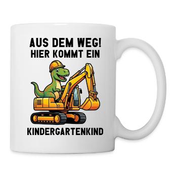 Hier kommt ein Kindergartenkind 2026 Bagger Dino - Tasse - Weiß - Rechts