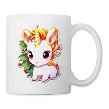 Einhorn im Festwald mit Mistel - Tasse - Weiß - Rechts