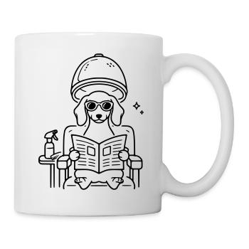 Hund Dackel beim Frisör Minimalistisch Line Art - Tasse - Weiß - Rechts