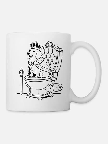 dackel thron toilette line art - Tasse - Weiß