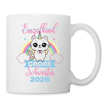 Einzelkind Große Schwester 2026 Schwangerschaft - Tasse - Weiß - Rechts