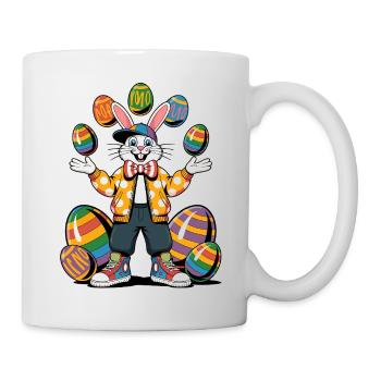 Colorful Easter bunny with egg wreath - Mug - white - Right