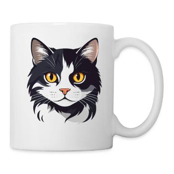 schwarz weiß Katzenkopf Grafik süß Katze Goldaugen - Tasse - Weiß - Rechts