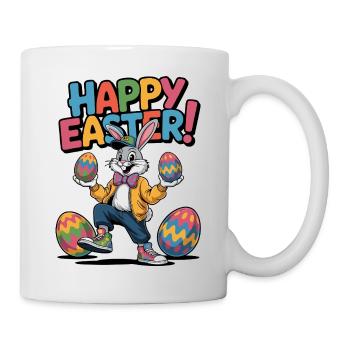 Easter Bunny Cartoon with Colorful Eggs - Mug - white - Right