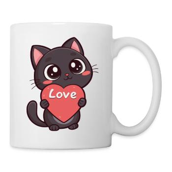 Schwarze Katze mit Herz-Liebe - Tasse - Weiß - Rechts