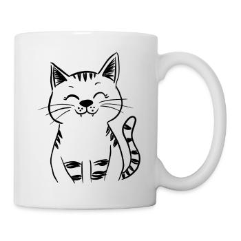 Minimal Smiling Cat Line Art – Happy Kitty - Mug - white - Right