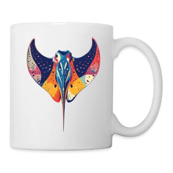 Bunter Manta Rochen Illustration Meerestiere Motiv - Tasse - Weiß - Rechts
