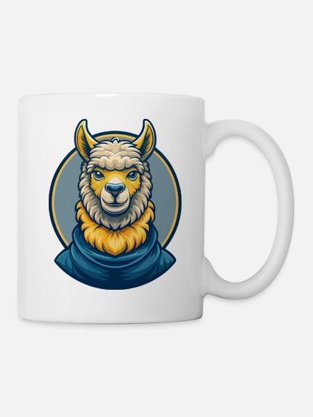 Alpaca Kawaii Maskottchen Cartoon Clipart Logo Abzeichen - Tasse - Weiß