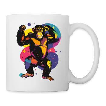 Bunter stehender Schimpanse Affe Pop Art Motiv - Tasse - Weiß - Rechts
