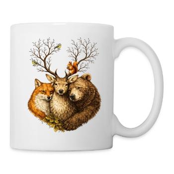 Waldtiere vereint – Hirsch Fuchs Bär Illustration - Tasse - Weiß - Rechts