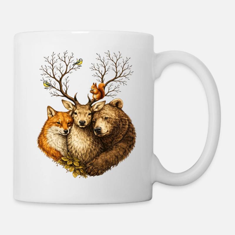 Waldtiere vereint – Hirsch Fuchs Bär Illustration - Tasse - Weiß