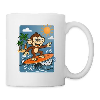 Dessin animé du singe surfeur - Design tropical d’été - Mug blanc - blanc - Droite