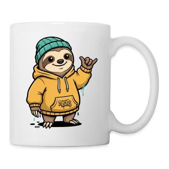 Graffiti Faultier Hoodie Streetwear - Tasse - Weiß - Rechts