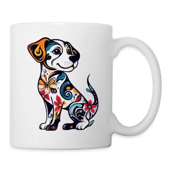 kleiner Blumen Tattoo Hund florales Muster Motiv - Tasse - Weiß - Rechts