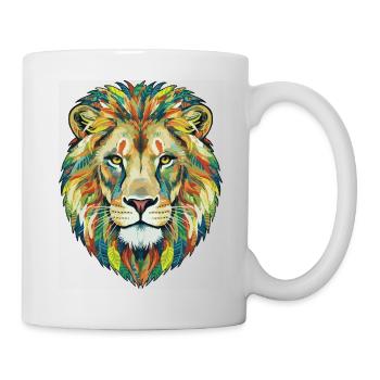 Tête de lion colorée avec motif de feuilles - Mug blanc - blanc - Droite