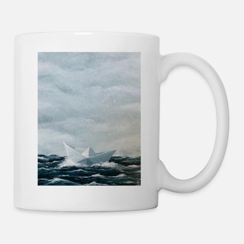 Origami ship on rough seas - Mug - white