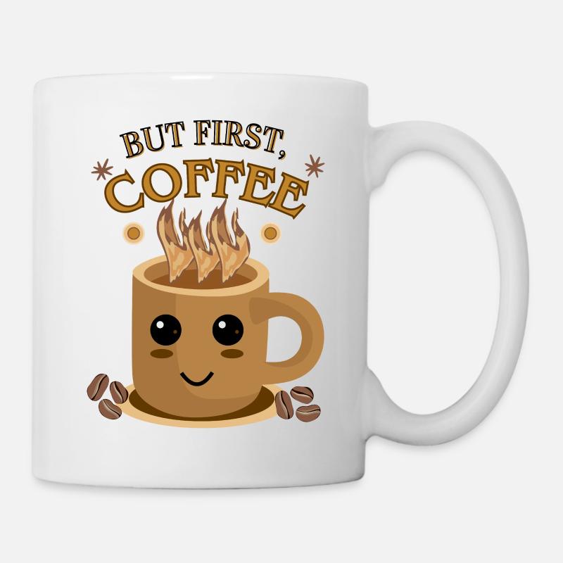 But First, Coffee – Kawaii | Coffee Cup Motif - Mug - white