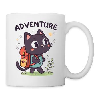 Abenteuerlustige schwarze Katze mit Rucksack - Tasse - Weiß - Rechts