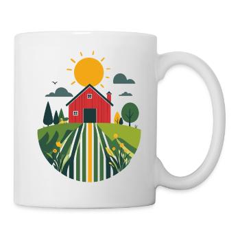 Bauernhof mit roter Scheune Landwirtschaft Motiv - Tasse - Weiß - Rechts