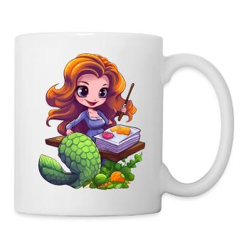 Mermaid artist at drawing board - Mug - white - Right