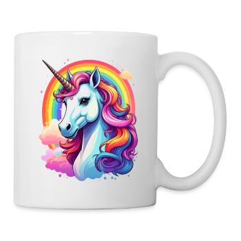 Einhorn mit Regenbogen und Wolken - Tasse - Weiß - Rechts