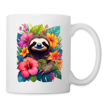 Faultier zwischen exotischen Blumen im Dschungel - Tasse - Weiß - Rechts