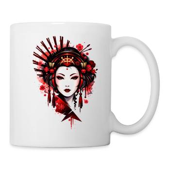Geisha mystique dans le style artistique rouge - Mug blanc - blanc - Droite