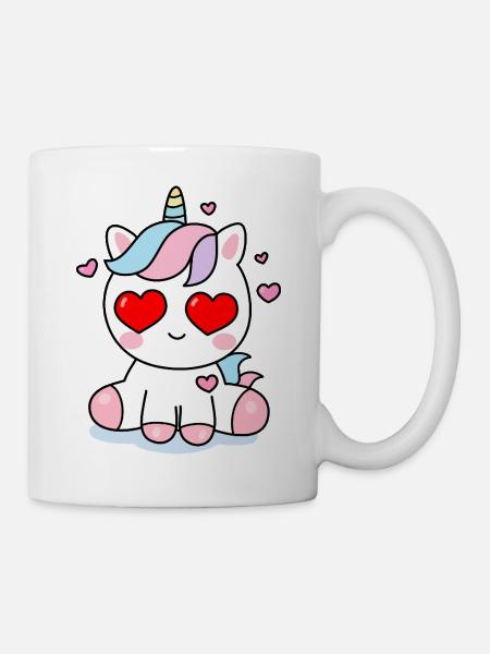 Love Unicorn Kawaii – Cute Heart Design - Mug - white