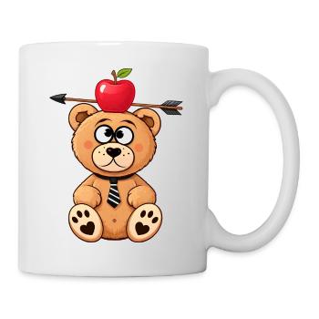 Witziger Bär mit Apfel und Pfeil - Tasse - Weiß - Rechts