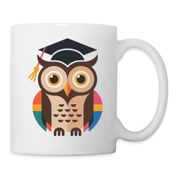 Colorful graduation owl with colorful plumage - Mug - white - Right