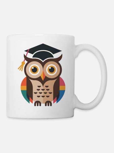 Colorful graduation owl with colorful plumage - Mug - white