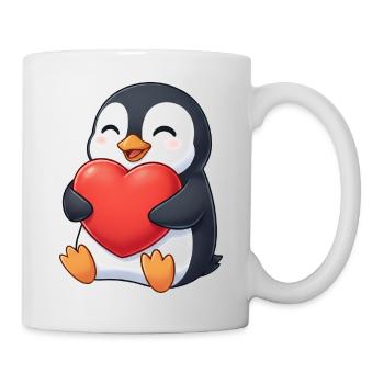Cute Penguin Cartoon Valentine's Day Heart Love - Mug - white - Right