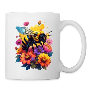 A bee on colorful flowers - Mug - white - Right