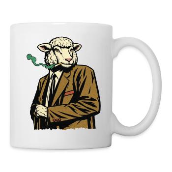 Sheep in suit with cigarette - Mug - white - Right