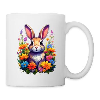 A rabbit or rabbit among colorful flowers - Mug - white - Right