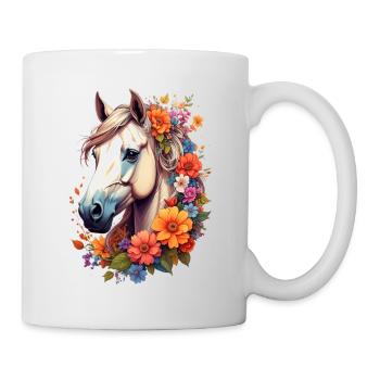 Pferd umrahmt von Blumen - Tasse - Weiß - Rechts