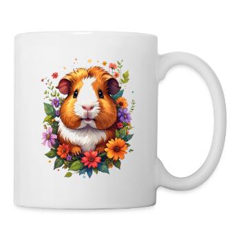 Petit cochon d’Inde mignon entouré de fleurs - Mug blanc - blanc - Droite