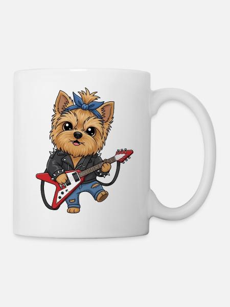 Punk Yorkie mit Gitarre - Tasse - Weiß