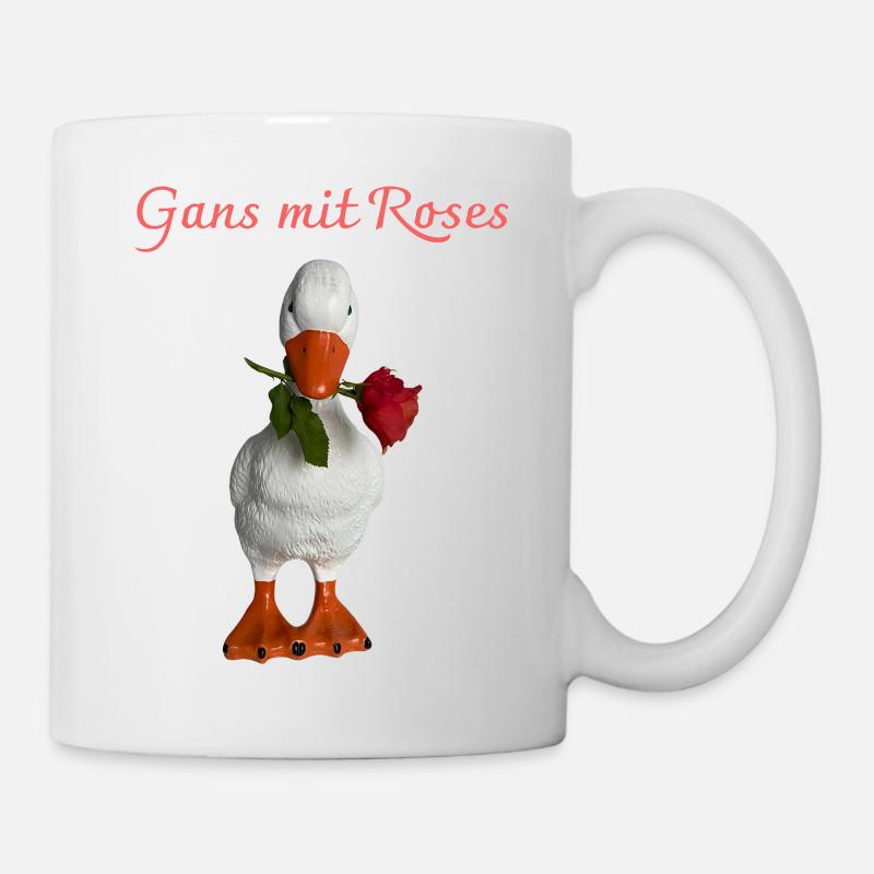 Gans mit Rose – Verspielte Figur - Tasse - Weiß