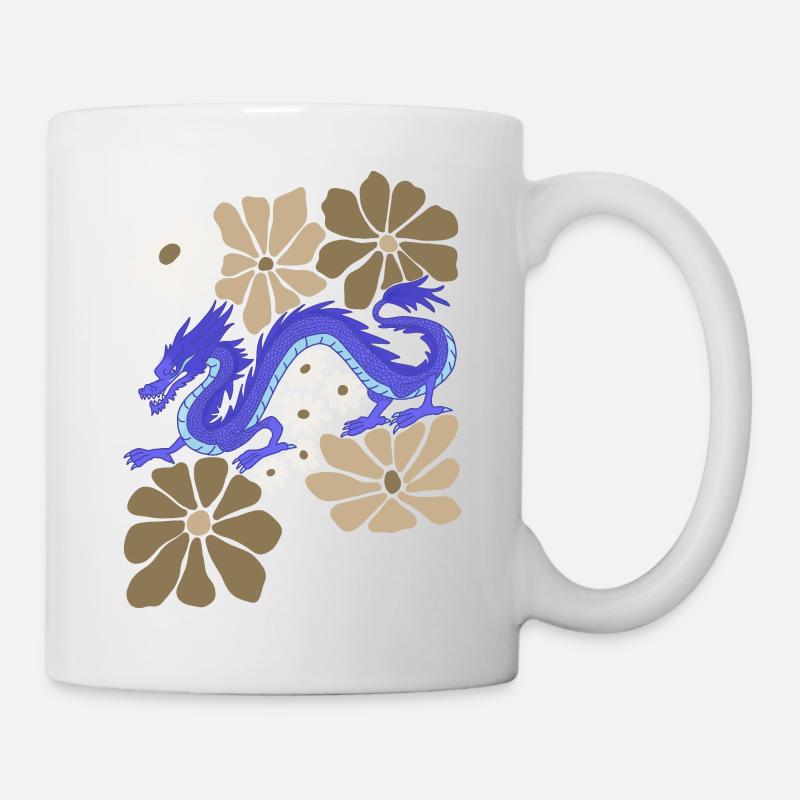 Dragon bleu floral - Mug blanc - blanc