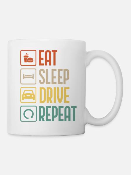 Mange, Dors, conduis, Répète - Mug blanc - blanc