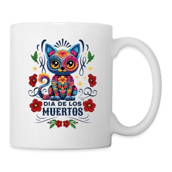 Dia De Los Muertos Meowtos Cat Colorful Flowers - Mug - white - Right