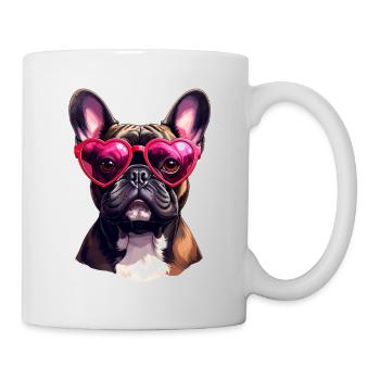 Französische Bulldogge Herzchenbrille Valentinstag - Tasse - Weiß - Rechts