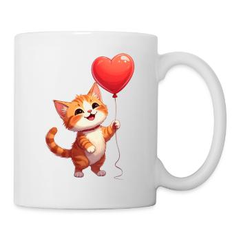 Katze mit Herzluftballon zum Valentinstag - Tasse - Weiß - Rechts