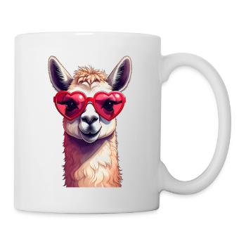 Verliebtes Lama mit Herzbrille zum Valentinstag - Tasse - Weiß - Rechts