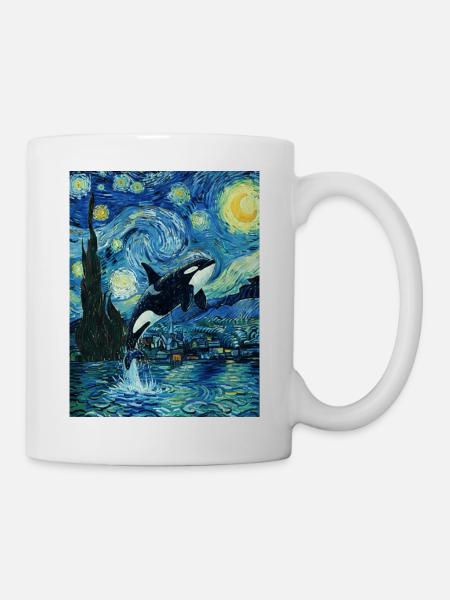 Nuit étoilée Peinture de la faune océanique de l’Orque I - Mug blanc - blanc