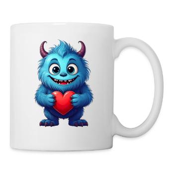 Niedliches blaues Monster mit Herz – Valentinstag - Tasse - Weiß - Rechts