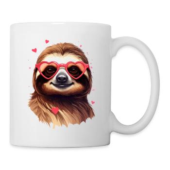Faultier mit Herzbrille zum Valentinstag - Tasse - Weiß - Rechts