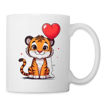 Tigre avec ballon en forme de cœur pour la Saint-Valentin - Mug blanc - blanc - Droite